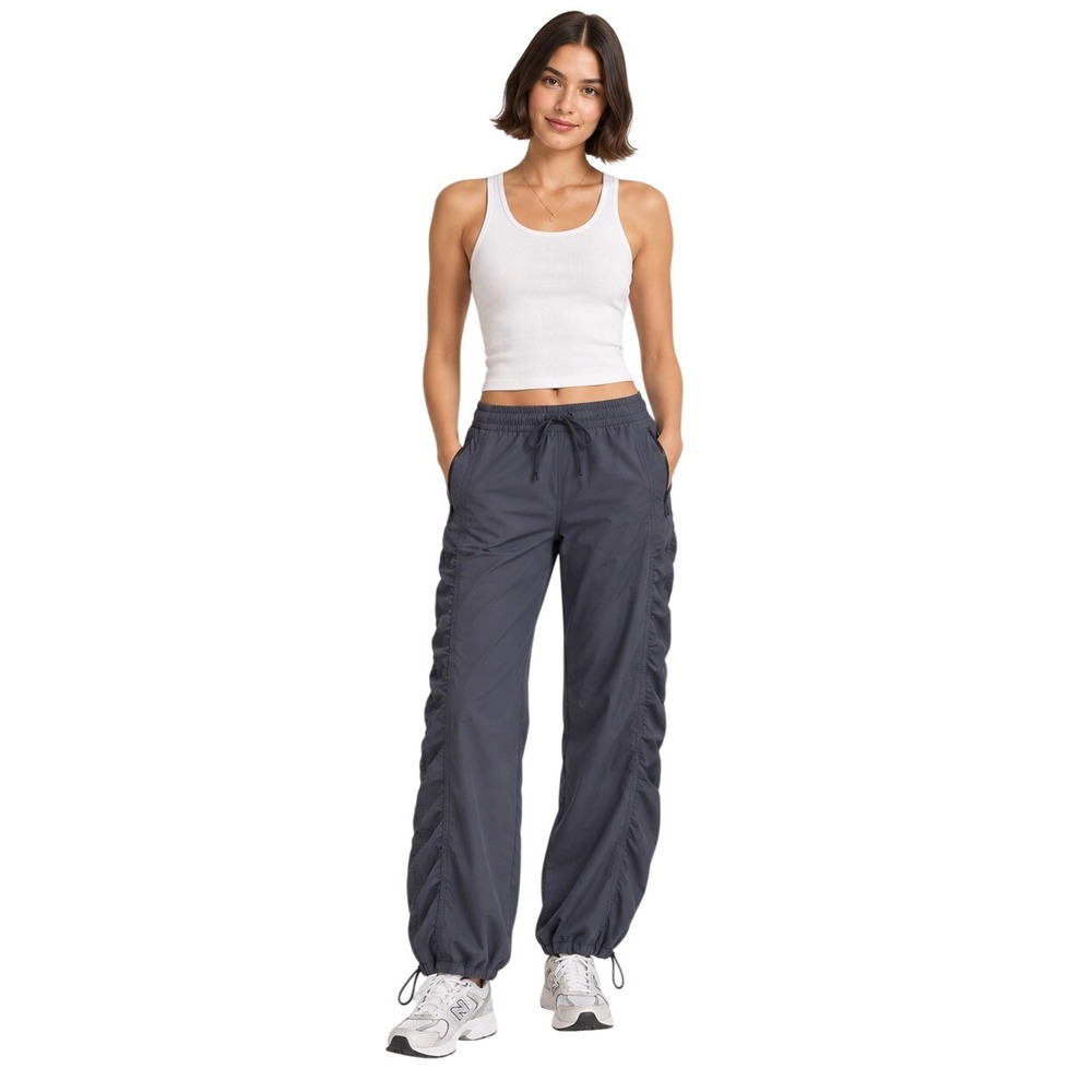 Athleta La Viva Lined Pants Size 0 Gray Ruched Wide Leg Cinch Hem Gorpcore